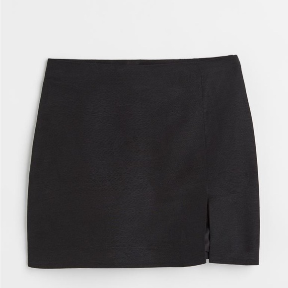 H&M black linen mini skirt with slit - Picture 1 of 5
